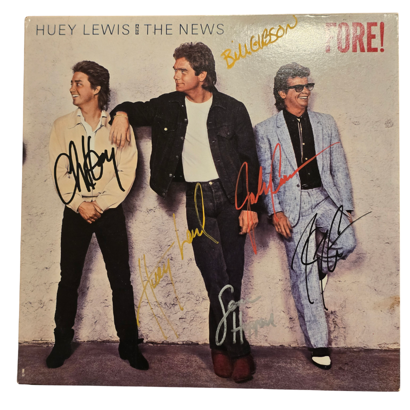 Huey Lewis and the News  - Fore! -  signed lp by 6 band members