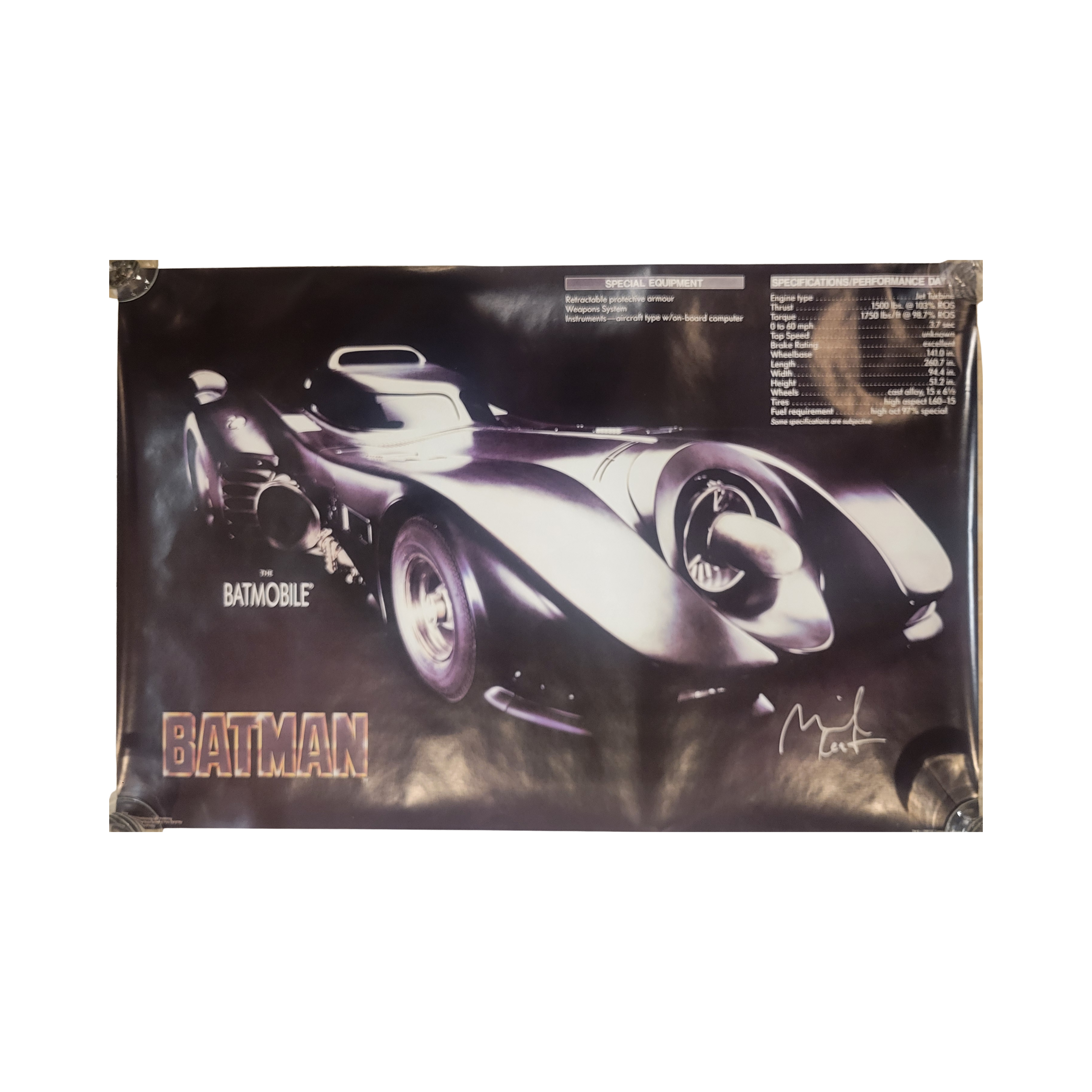 Batmobile - Michael Keaton, 1989, Batman - signed poster