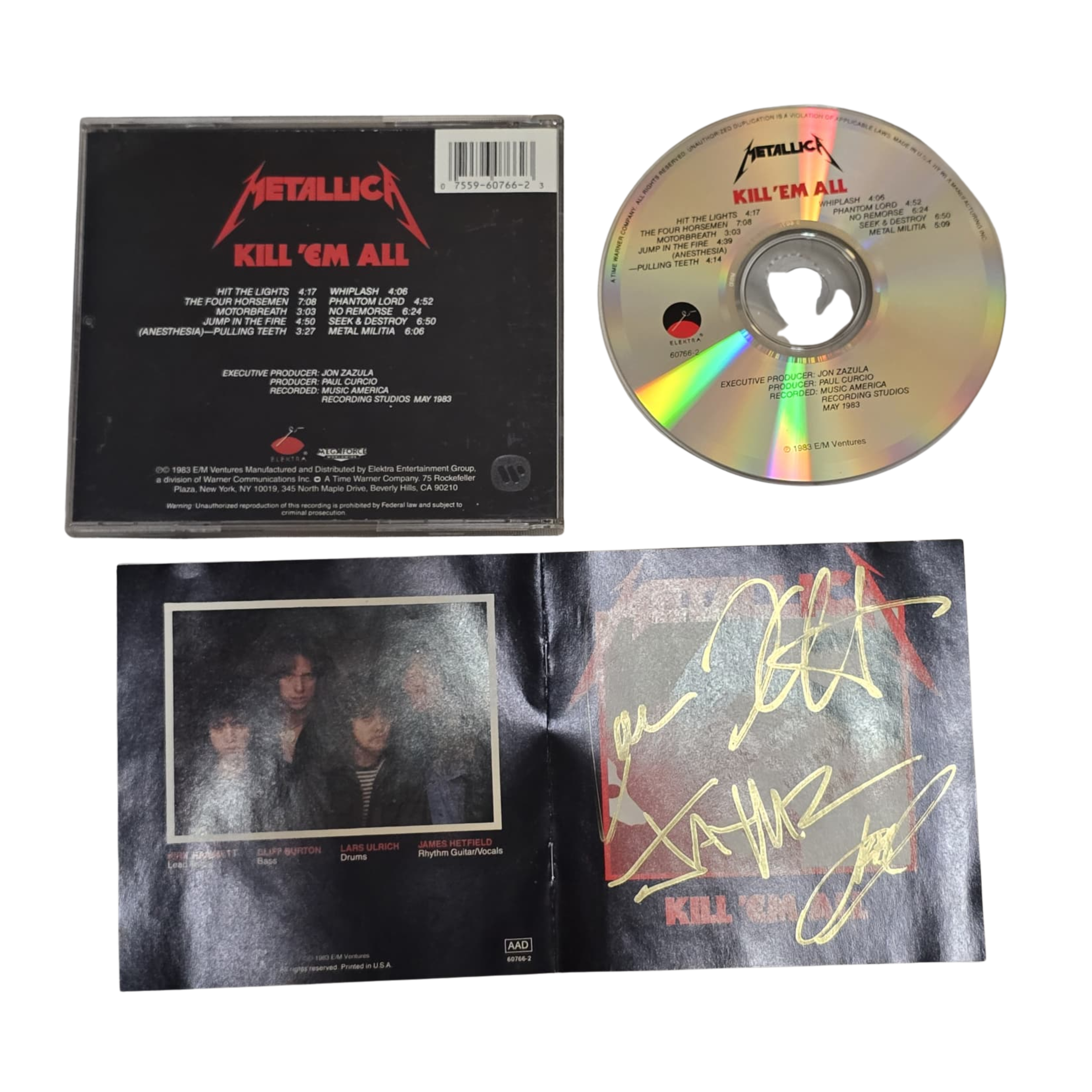 Metallica - Kill Em All - signed cd by 4  band members,