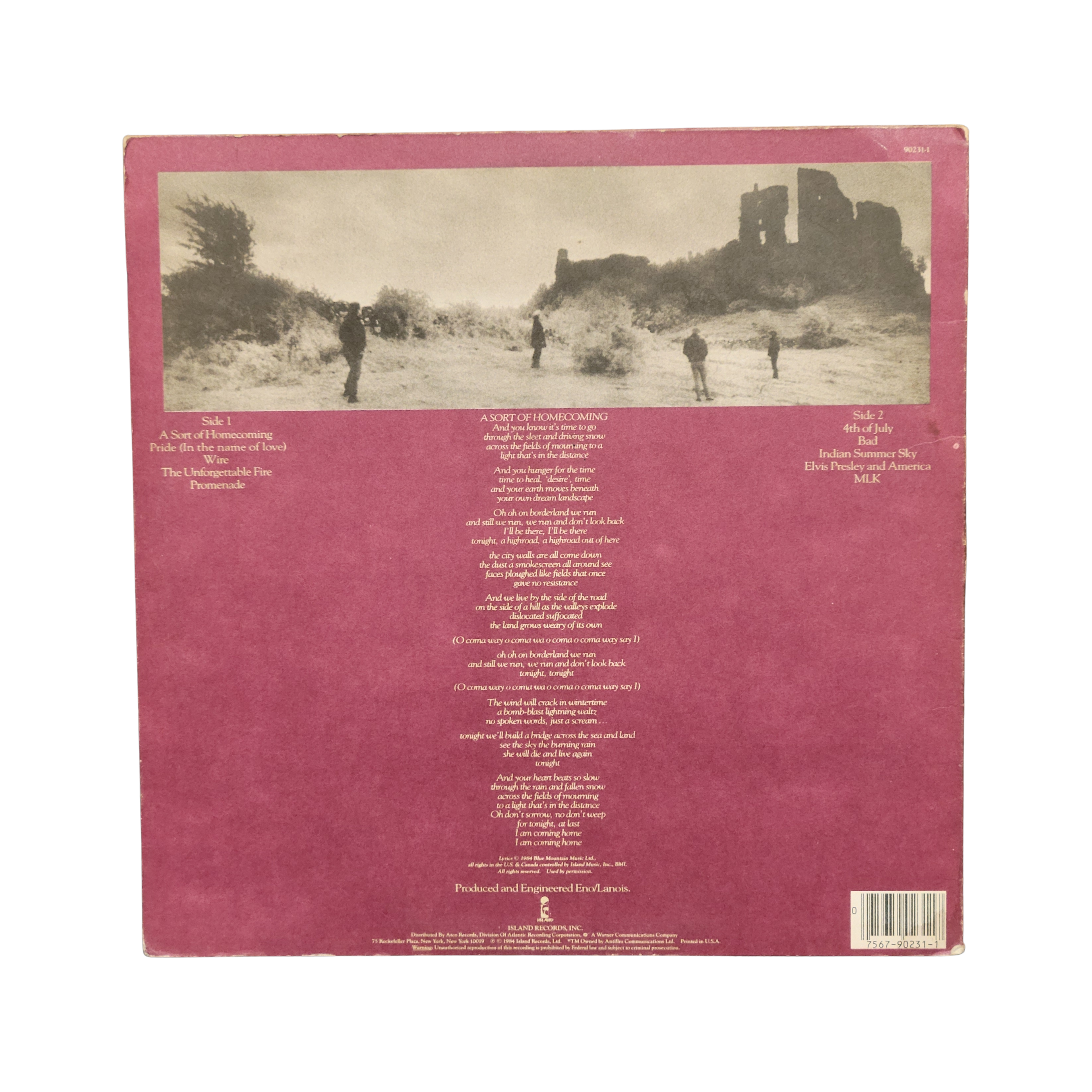 U2 -The Unforgettable Fire - signed lp by 4 band members