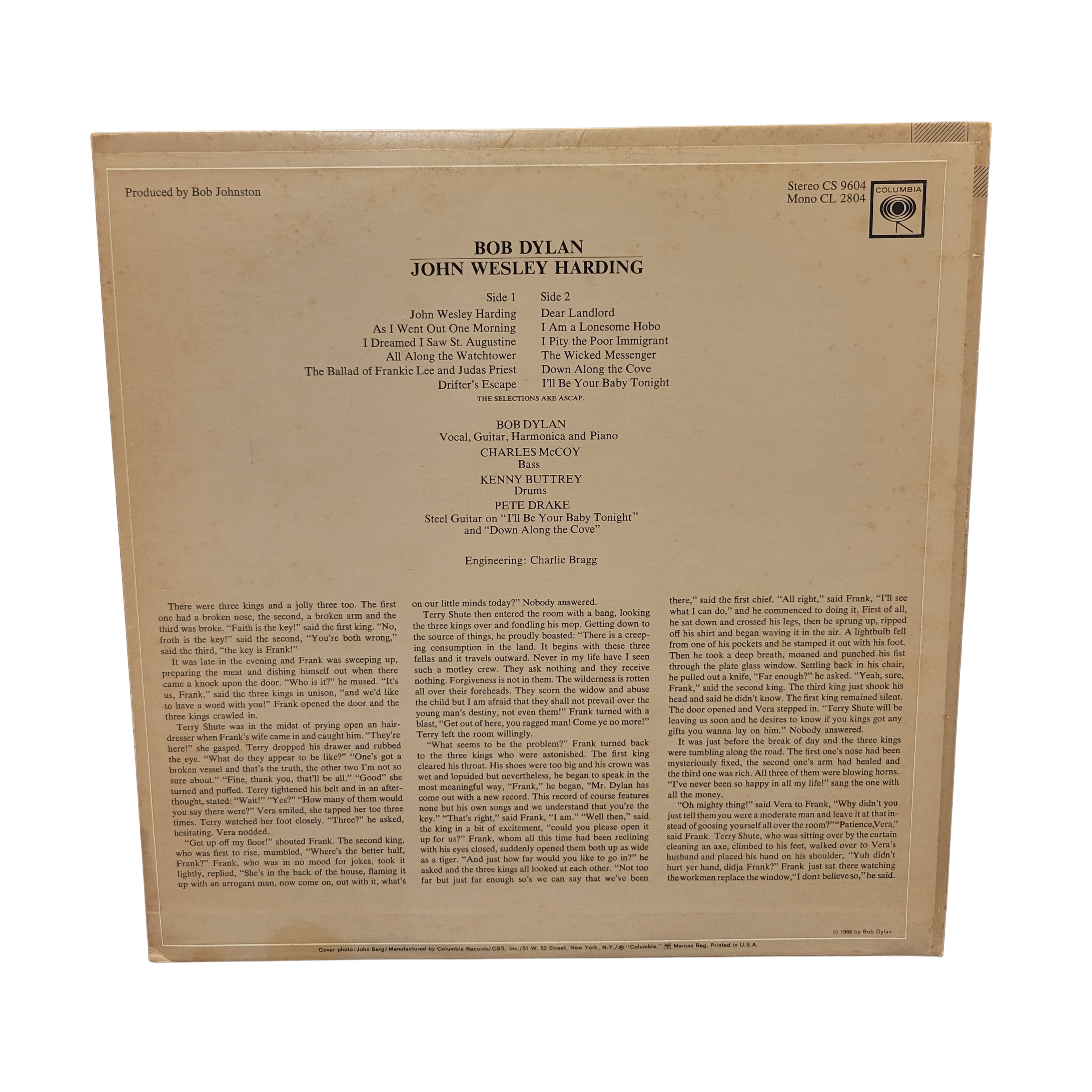 Bob Dylan  - John Wesley harding - signed lp