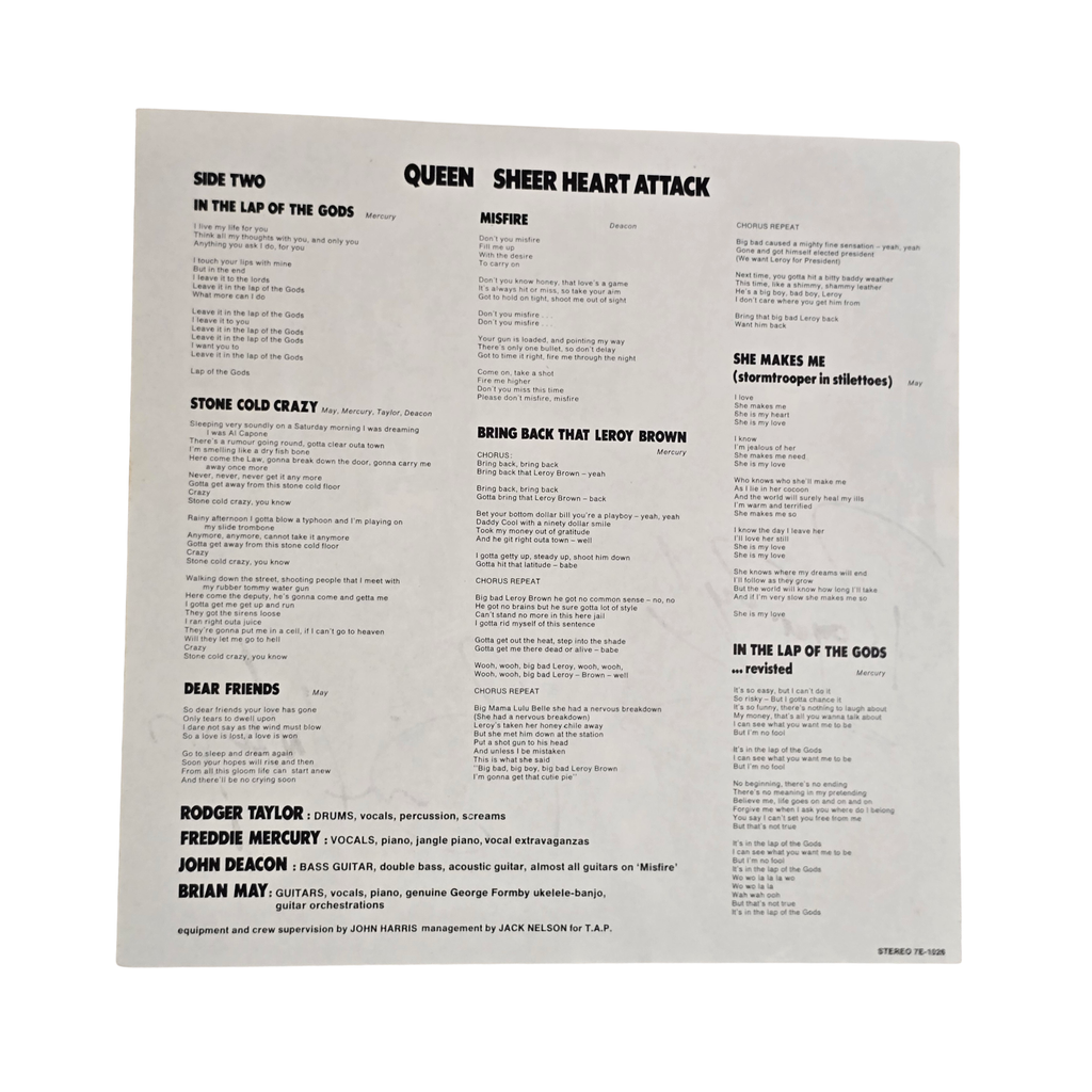 Queen - Sheer Heart Attack - signed fold out poster by 4  band members