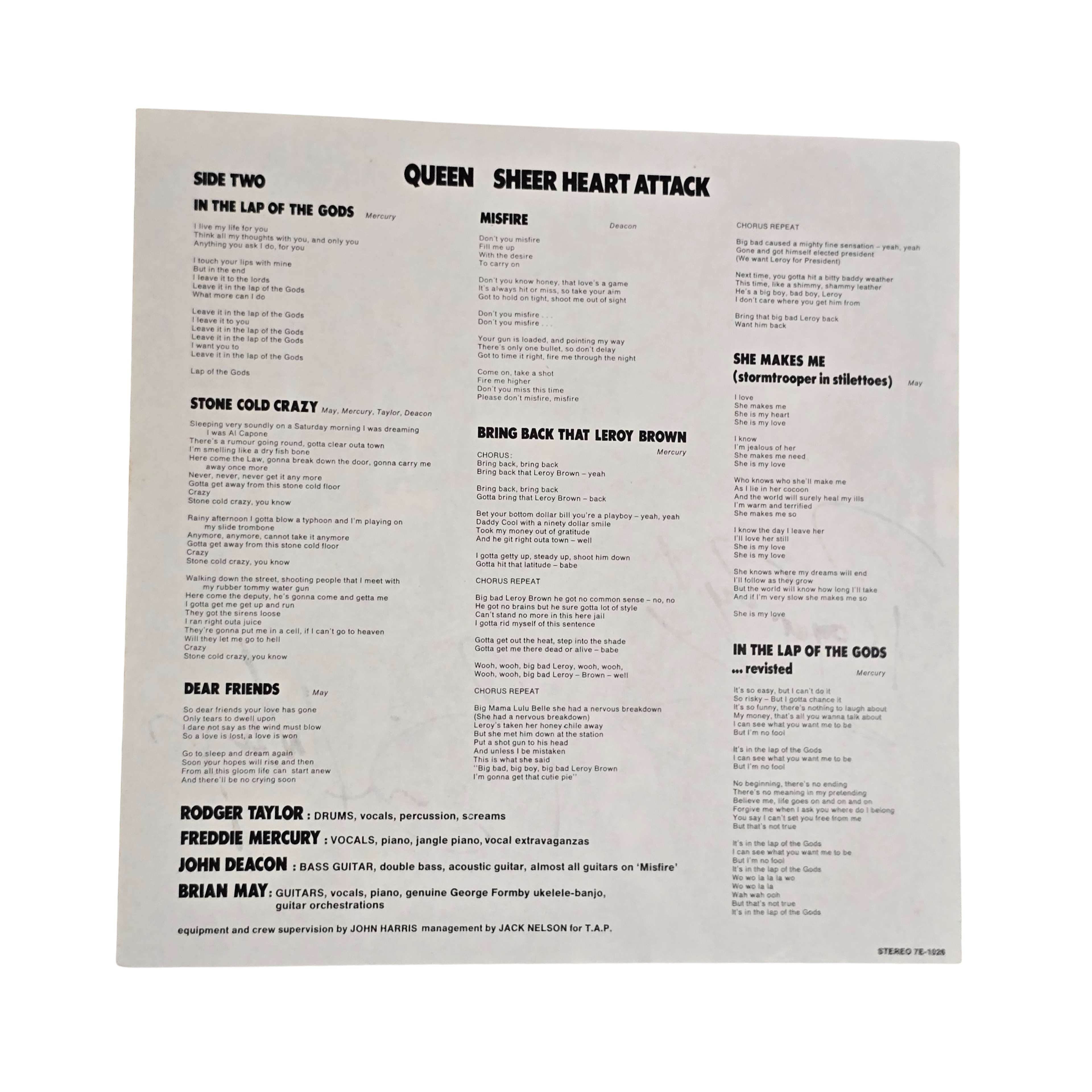Queen - Sheer Heart Attack - signed fold out poster by 4  band members