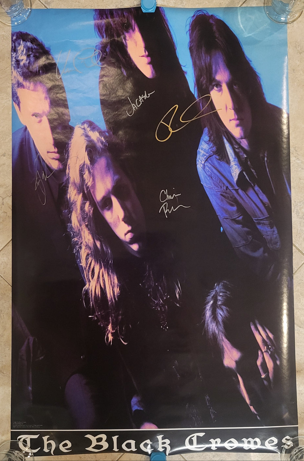 The Black Crowes - 1992 - signed poster by 5 band members,