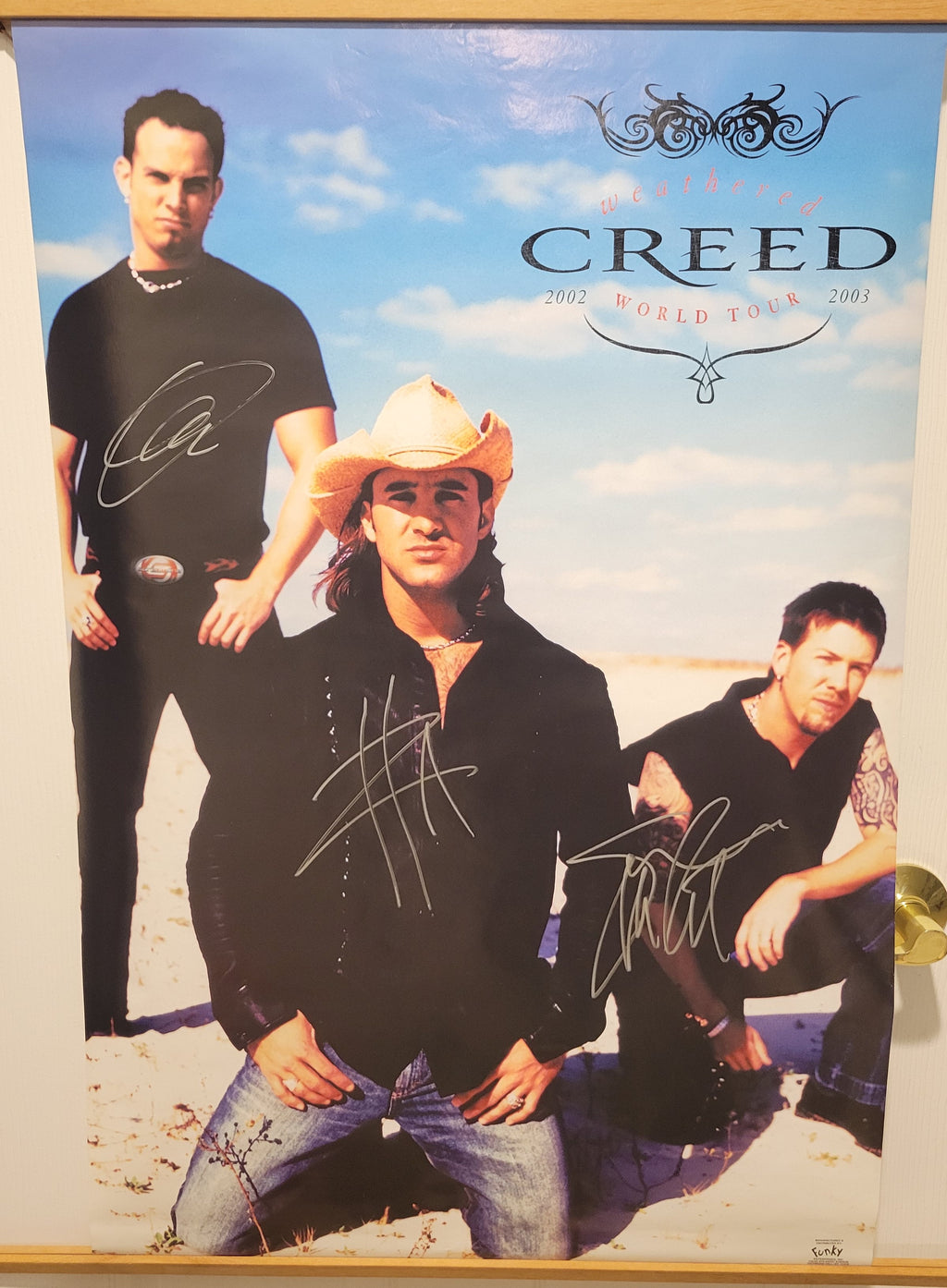 creed  - 2002 world tour -  signed poster by 3 band members