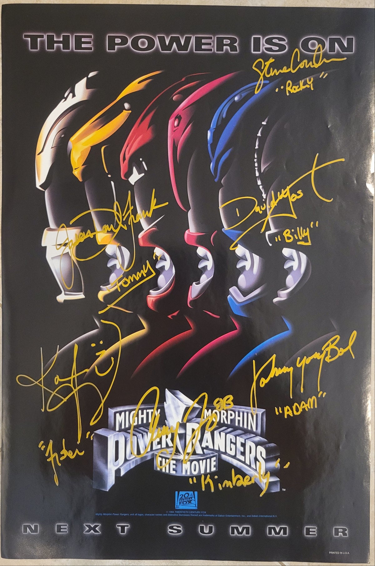 Power Rangers - 1995 Movie - signed promo poster by  all 6 actors,