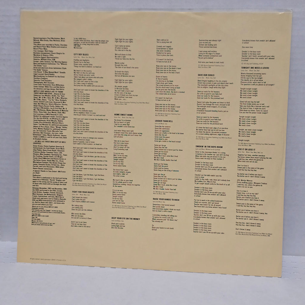 Motley Crue - Theatre Of Pain - signed insert sleeve by 4 band members