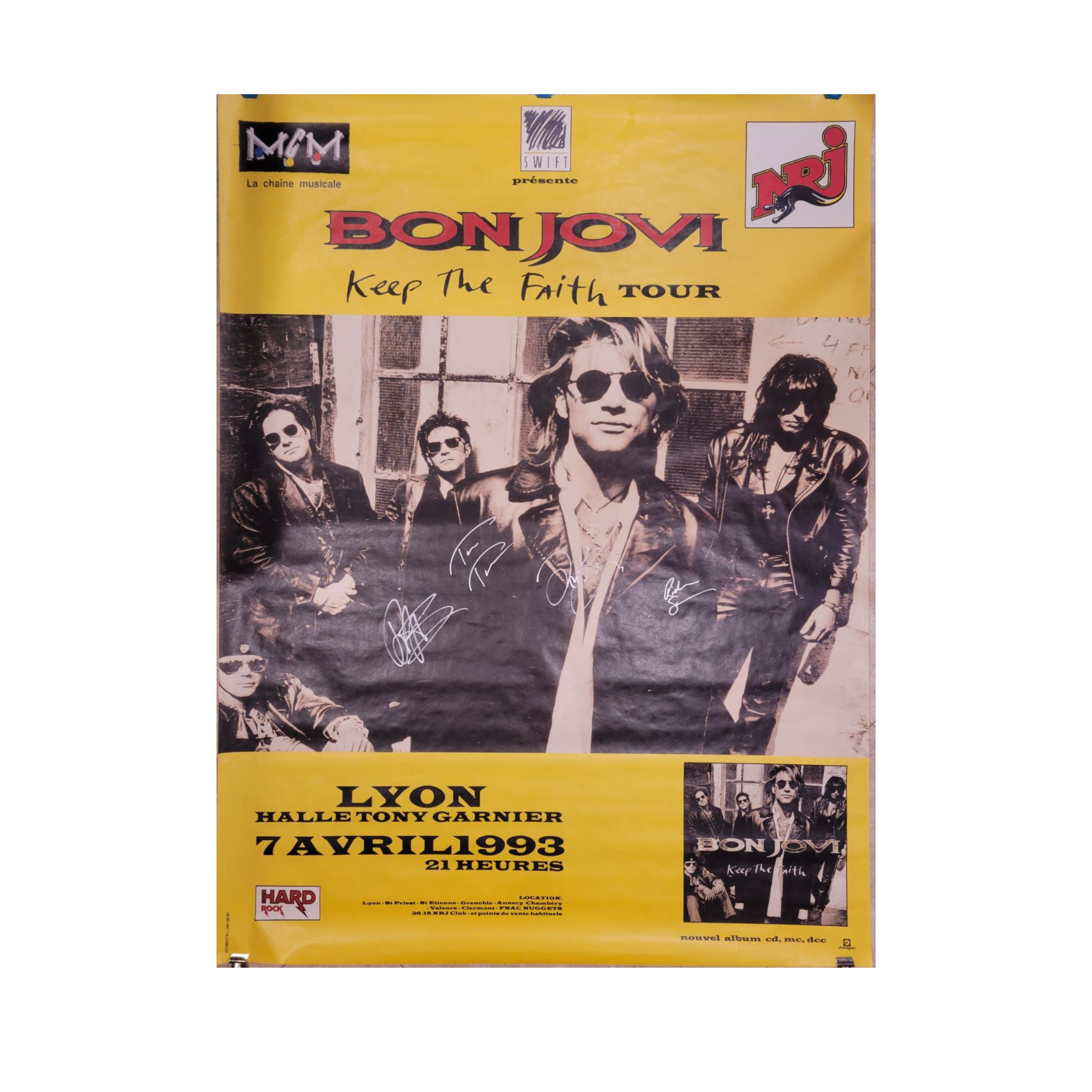 Bon Jovi - 1993 French Tour -Rare - signed XL poster by 5 band members